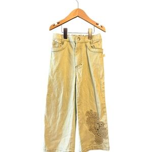 Girls Wide-Leg Embroidered Beige Jeans